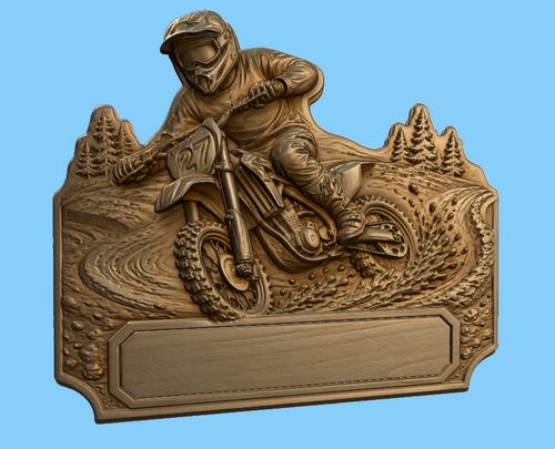 CNC & impression 3D relief motocross à personnaliser, pilote dirt bike, trophée moto, STL très haute qualité