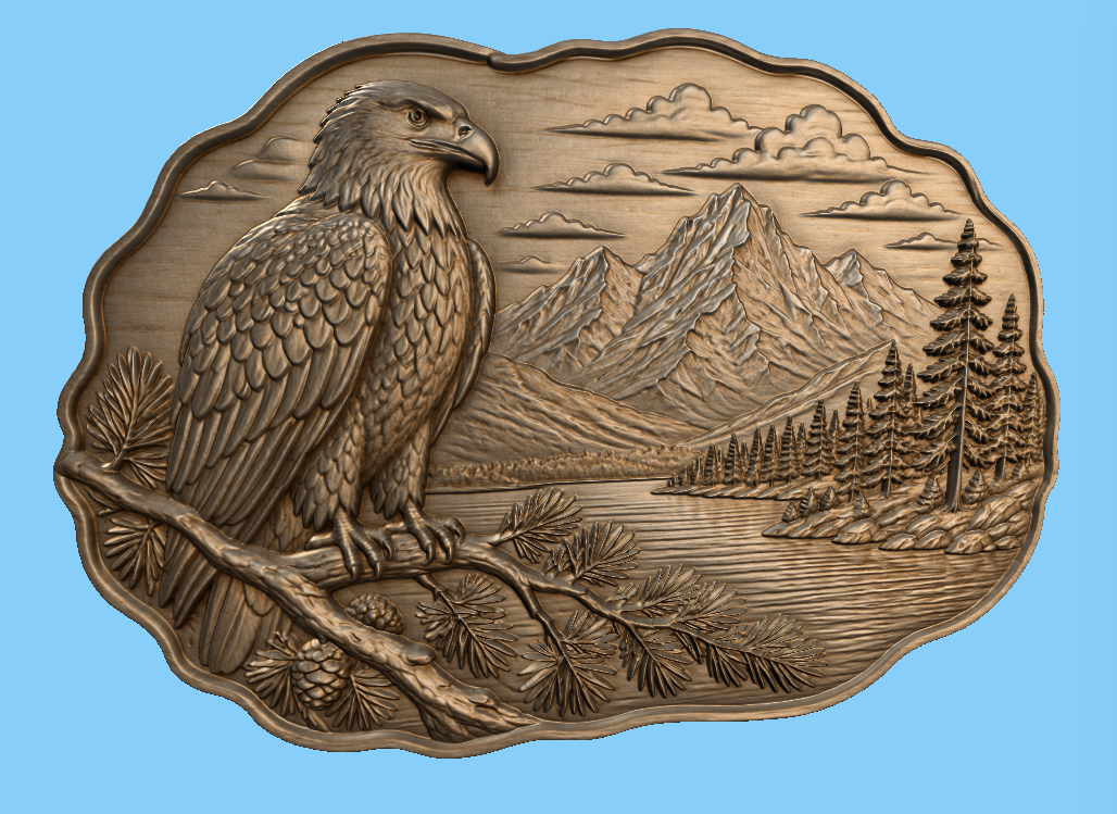 Relief aigle montagne et lac CNC & impression 3D, fichier STL décoration murale nature, STL de très haute qualité