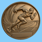 CNC & impression 3D relief sprinter athlétisme, coureur sur piste, médaille sportive avec plaque, fichier STL