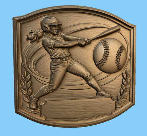 CNC & impression 3D relief softball féminin à personnaliser, plaque sportive pour sculpture bois, STL très haute qualité