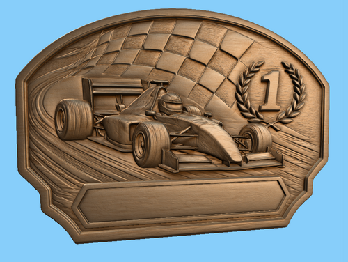 CNC & impression 3D trophée voiture de course à personnaliser, relief racing podium numéro 1, fichier STL très haute qualité