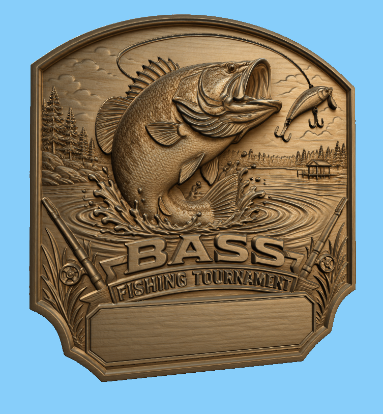 CNC & impression 3D relief bass fishing tournament à personnaliser, trophée pêche, plaque victoire, STL très haute qualité