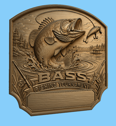 CNC & impression 3D relief bass fishing tournament à personnaliser, trophée pêche, plaque victoire, STL très haute qualité
