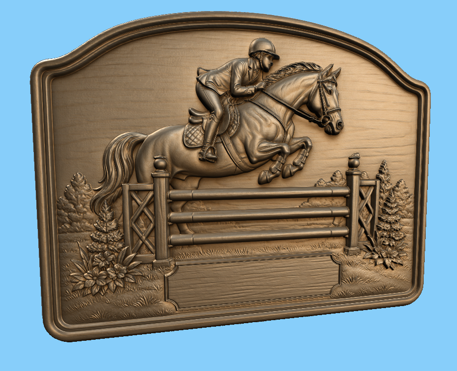 Relief équestre saut d’obstacle à personnaliser, CNC & impression 3D, fichier STL de très haute qualité