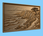 CNC & impression 3D relief paysage côtier, falaises, vagues et sentier bord de mer, sculpture bois fichier STL