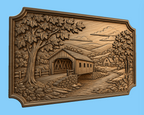 CNC & impression 3D relief pont couvert rustique, rivière, arbres et paysage country, fichier STL très haute qualité