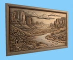CNC & impression 3D relief canyon désertique, rivière, falaises et paysage western, sculpture bois fichier STL