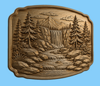 CNC & impression 3D relief cascade de montagne, sapins, rochers et rivière, sculpture bois fichier STL
