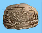 CNC & impression 3D relief montagnes alpines, paysage sapins et lac, décoration nature, sculpture bois fichier STL haute qualité