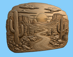 CNC & impression 3D relief désert western, cactus saguaro, route et coucher de soleil, sculpture bois fichier STL haute qualité