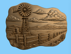 CNC & impression 3D relief moulin à vent rural, clôture ranch et montagnes, sculpture bois fichier STL