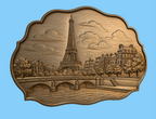CNC & impression 3D relief Tour Eiffel Paris, pont sur la Seine, architecture française, sculpture bois fichier STL haute qualité