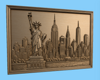 CNC & impression 3D relief New York skyline, Statue de la Liberté, gratte-ciel, sculpture bois fichier STL haute qualité