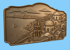 CNC & impression 3D relief Santorin, village grec, églises à dômes et mer Égée, sculpture bois fichier STL haute qualité