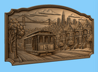 CNC & impression 3D relief San Francisco, cable car, maisons victoriennes et Golden Gate, sculpture bois fichier STL haute qualité