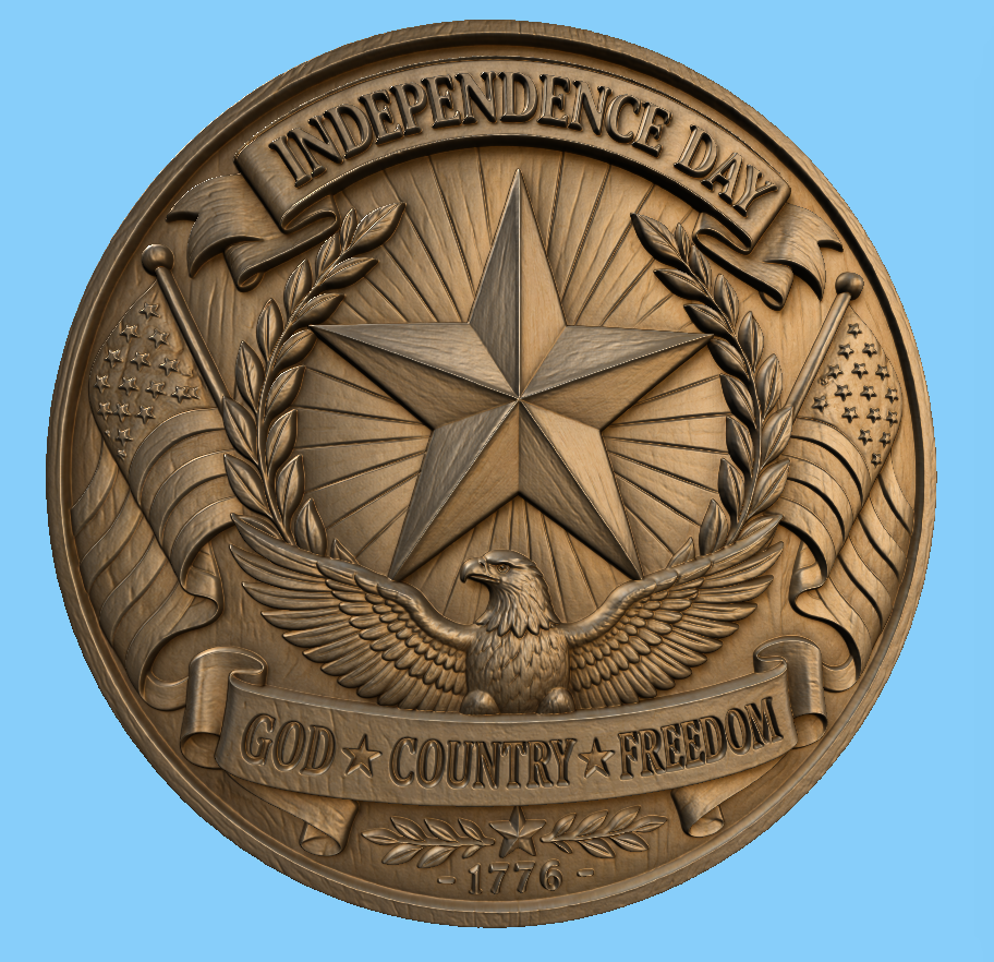 Relief Independence Day CNC & impression 3D, aigle américain étoile et drapeaux USA, fichier STL très haute qualité