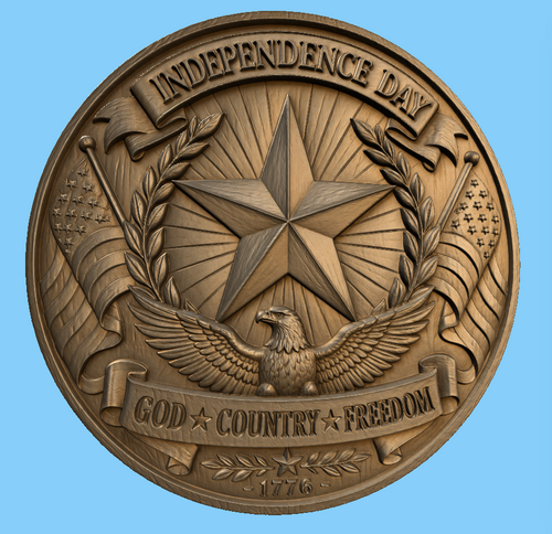 Relief Independence Day CNC & impression 3D, aigle américain étoile et drapeaux USA, fichier STL très haute qualité