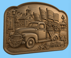 CNC & impression 3D relief God Bless America, pickup vintage, drapeaux USA et fleurs, sculpture bois fichier STL de haute qualité