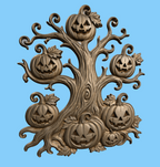 CNC & impression 3D relief arbre Halloween, citrouilles jack-o’-lantern et décor automne, fichier STL haute qualité
