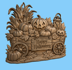 CNC & impression 3D relief chariot Halloween, citrouilles, lanterne et panneau Happy Halloween, fichier STL haute qualité