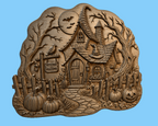 CNC & impression 3D relief maison de sorcière Halloween, citrouilles et panneau Witches Welcome, fichier STL haute qualité
