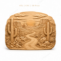 CNC & impression 3D relief désert western, cactus saguaro, route et coucher de soleil, sculpture bois fichier STL haute qualité