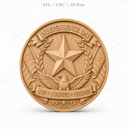 Relief Independence Day CNC & impression 3D, aigle américain étoile et drapeaux USA, fichier STL très haute qualité