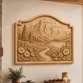 CNC & impression 3D relief paysage de montagne, lac alpin, sapins et fleurs, fichier STL très haute qualité
