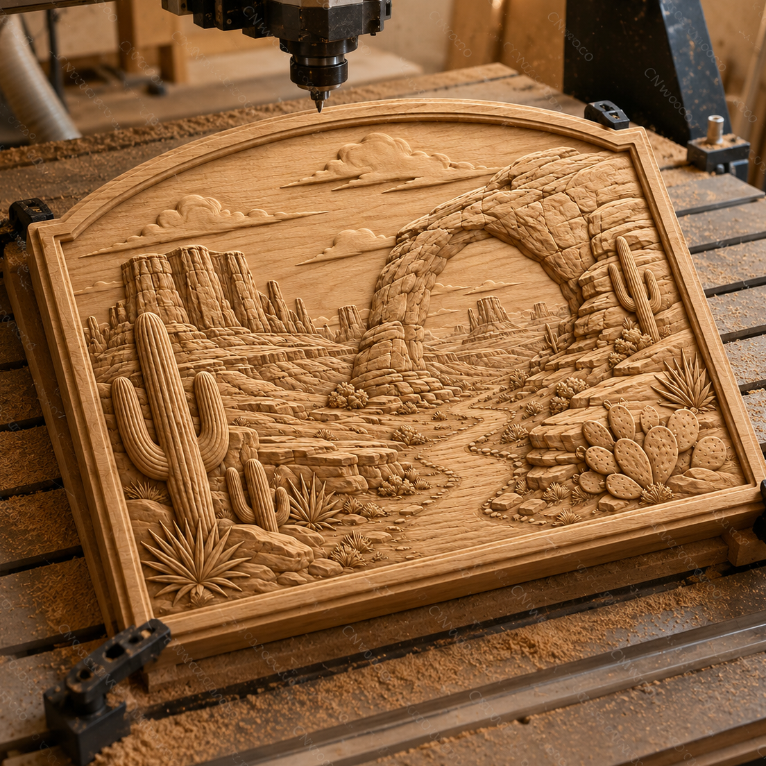 CNC & impression 3D relief désert américain, arches rocheuses, cactus et paysage western, fichier STL très haute qualité