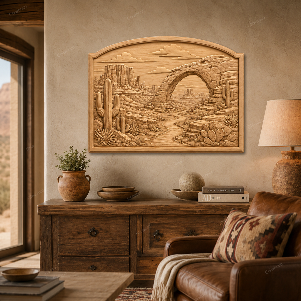CNC & impression 3D relief désert américain, arches rocheuses, cactus et paysage western, fichier STL très haute qualité