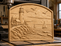 CNC & impression 3D relief phare côtier, voiliers, rochers et mer, sculpture bois fichier STL haute qualité