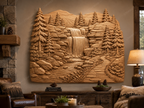 CNC & impression 3D relief cascade de montagne, sapins, rochers et rivière, sculpture bois fichier STL haute qualité