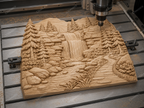 CNC & impression 3D relief cascade de montagne, sapins, rochers et rivière, sculpture bois fichier STL haute qualité
