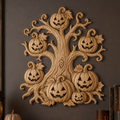 CNC & impression 3D relief arbre Halloween, citrouilles jack-o’-lantern et décor automne, fichier STL haute qualité