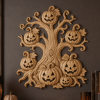 CNC & impression 3D relief arbre Halloween, citrouilles jack-o’-lantern et décor automne, fichier STL haute qualité