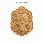 CNC & impression 3D relief crâne floral Sugar Skull, fleurs décoratives et style Día de Muertos, fichier STL haute qualité
