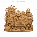 CNC & impression 3D relief chariot Halloween, citrouilles, lanterne et panneau Happy Halloween, fichier STL haute qualité