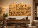 CNC & impression 3D scène de ferme avec tournesols, grange et moulin, relief bois mural fichier STL très haute qualité