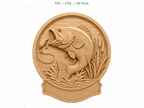 Relief poisson bass pêche CNC & impression 3D, plaque pêcheur en bois, décoration pêche, fichier STL très haute qualité
