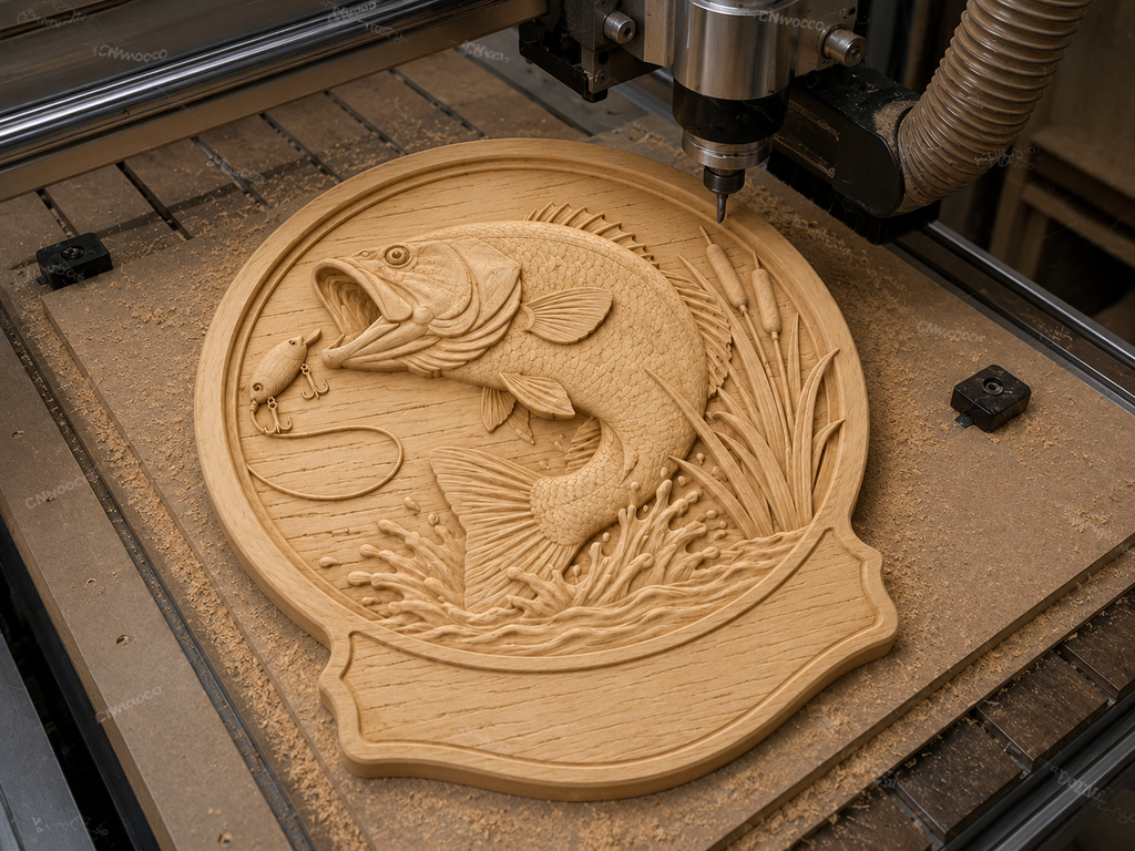 Relief poisson bass pêche CNC & impression 3D, plaque pêcheur en bois, décoration pêche, fichier STL très haute qualité