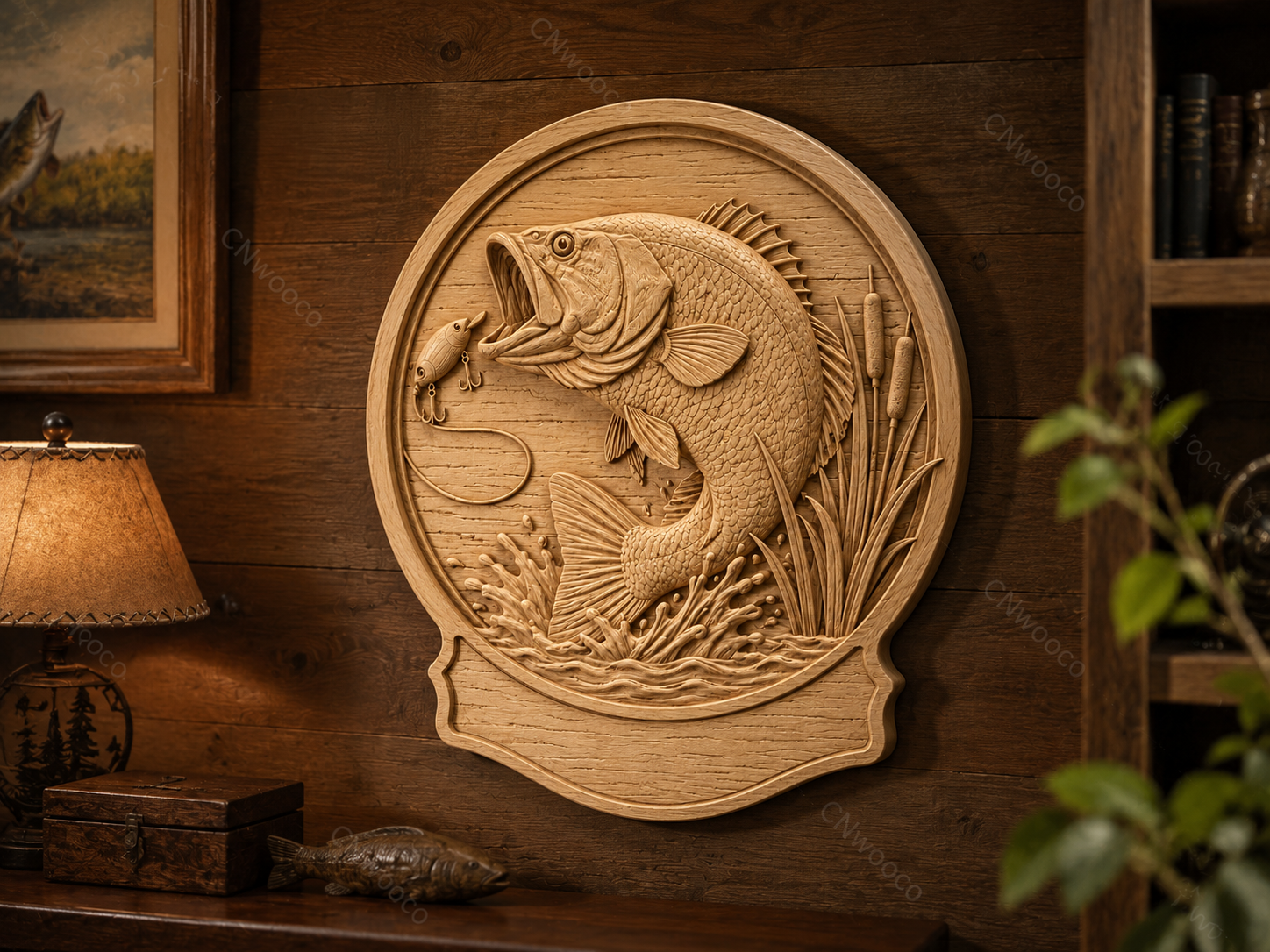 Relief poisson bass pêche CNC & impression 3D, plaque pêcheur en bois, décoration pêche, fichier STL très haute qualité