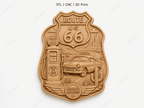 Route 66 plaque murale western CNC & impression 3D, fichier STL bas-relief bois vintage Americana