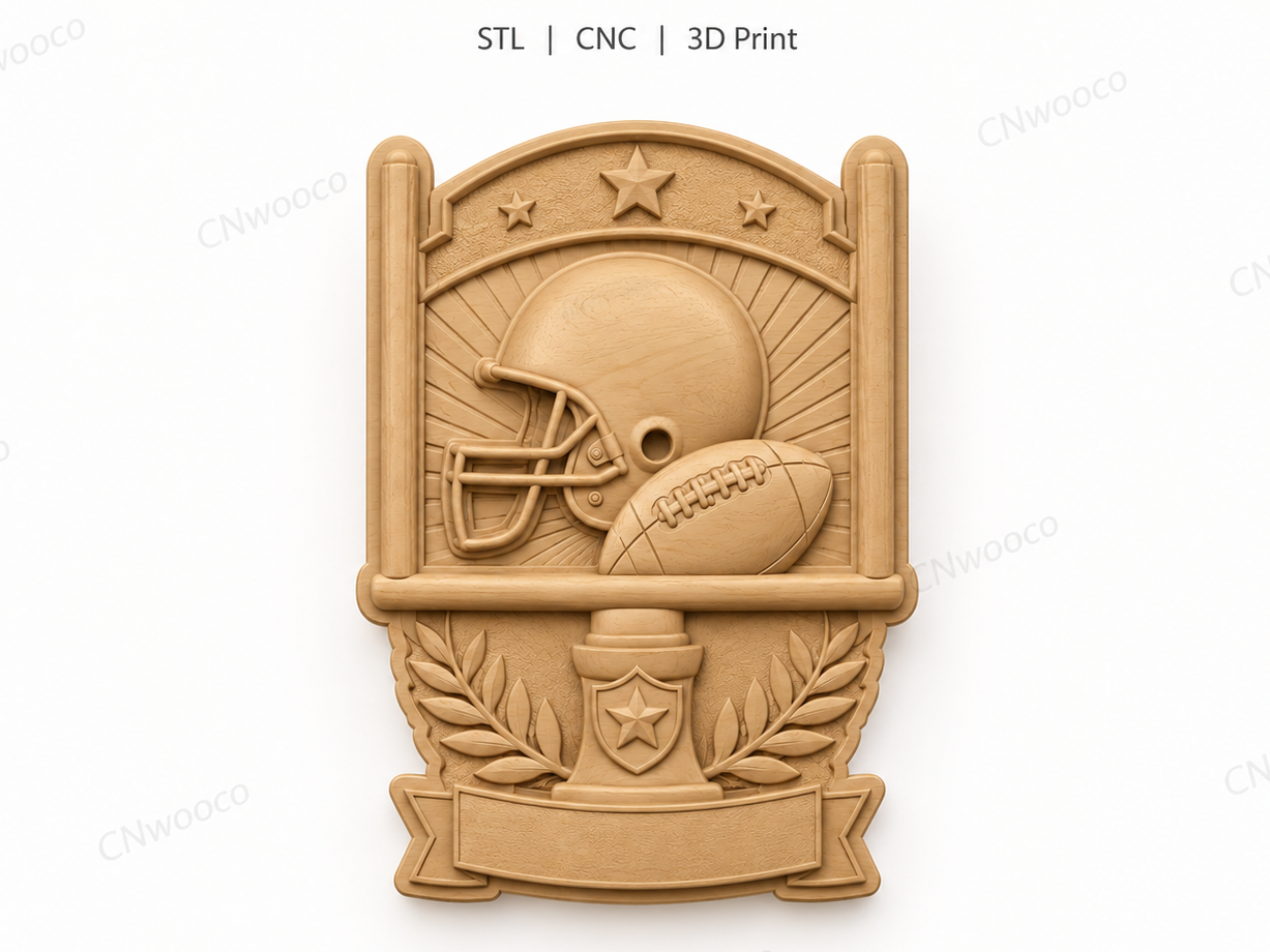 CNC & impression 3D football américain, casque et ballon sport, trophée mural à personnaliser, fichier STL très haute qualité