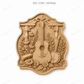 Relief musique guitare banjo et fleurs, fichier STL de très haute qualité pour sculpture bois CNC & impression 3D