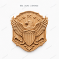 CNC & impression 3D aigle américain avec bouclier patriotique, relief mural bois pour carving, fichier STL