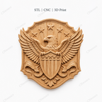 CNC & impression 3D aigle américain avec bouclier patriotique, relief mural bois pour carving, fichier STL