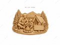 CNC & impression 3D scène camping père fils, relief bois famille nature, panneau à personnaliser, fichier STL
