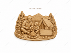 CNC & impression 3D scène camping père fils, relief bois famille nature, panneau à personnaliser, fichier STL