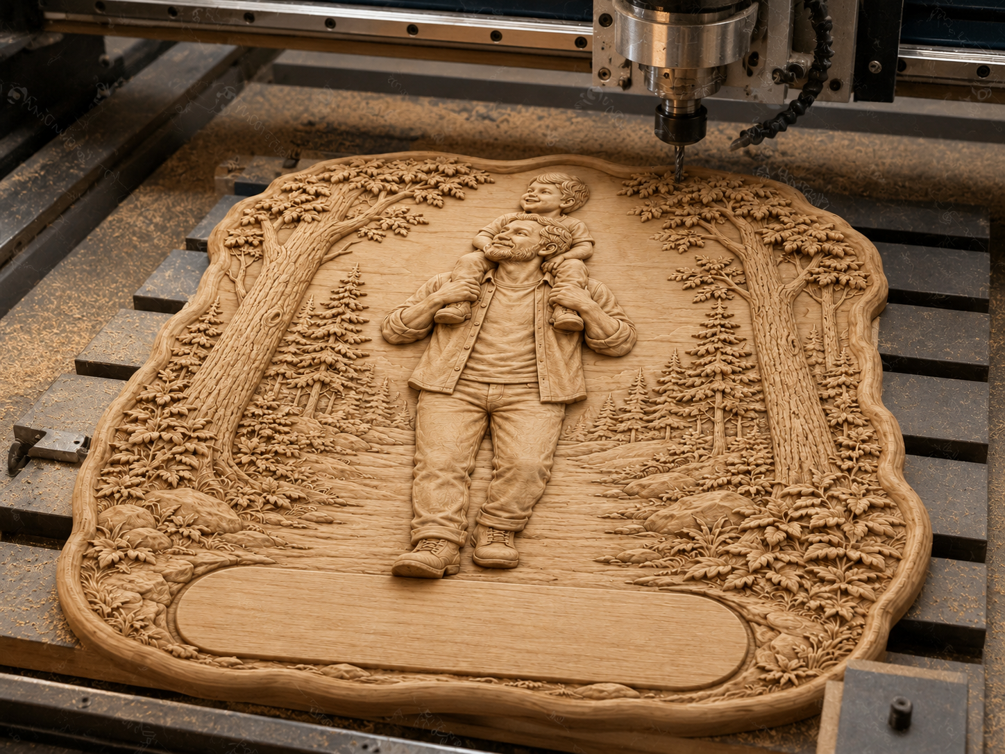 CNC & impression 3D père et enfant en forêt, relief bois fête des pères à personnaliser, fichier STL
