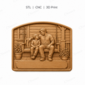 CNC & impression 3D scène père et fils sur balançoire, relief bois familial à personnaliser, fichier STL très haute qualité